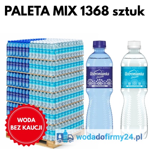 Woda Ustronianka 0,5L Paleta MIX Gazowana + Niegazowana 1368 szt. Woda Mineralna Butelka